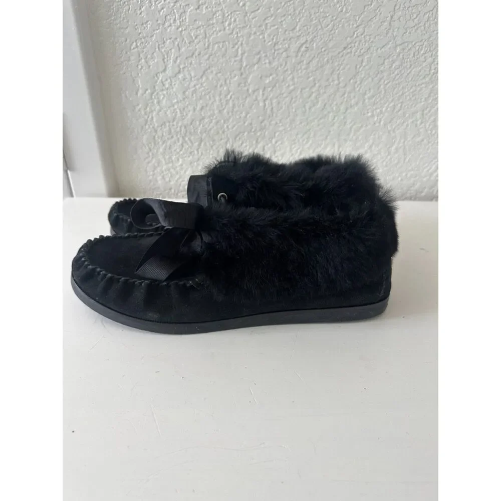 Tory Burch Aberdeen Shearling Suede Slippers Black Size 9